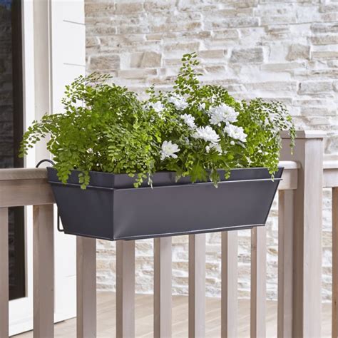 metal railing planter boxes|planters that hang over railing.